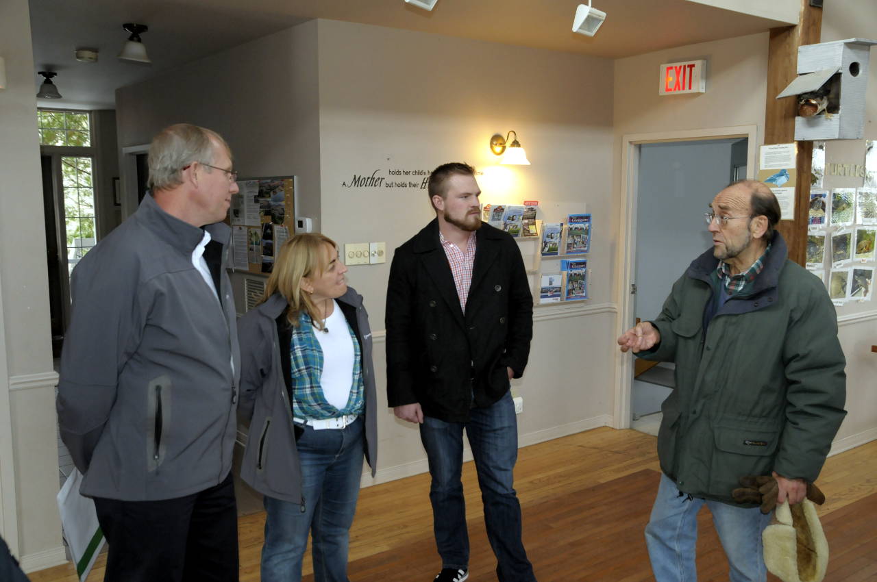 Cooper Marsh Conservators fundraising chairman Robin Poole (right) discusses their recent upgrades to the wetland with (from left) TransCanada VP Energy East Gary Houston and Community Relations Leads Nathalie Guay and Jon Pitcher. (Cornwall Newswatch)